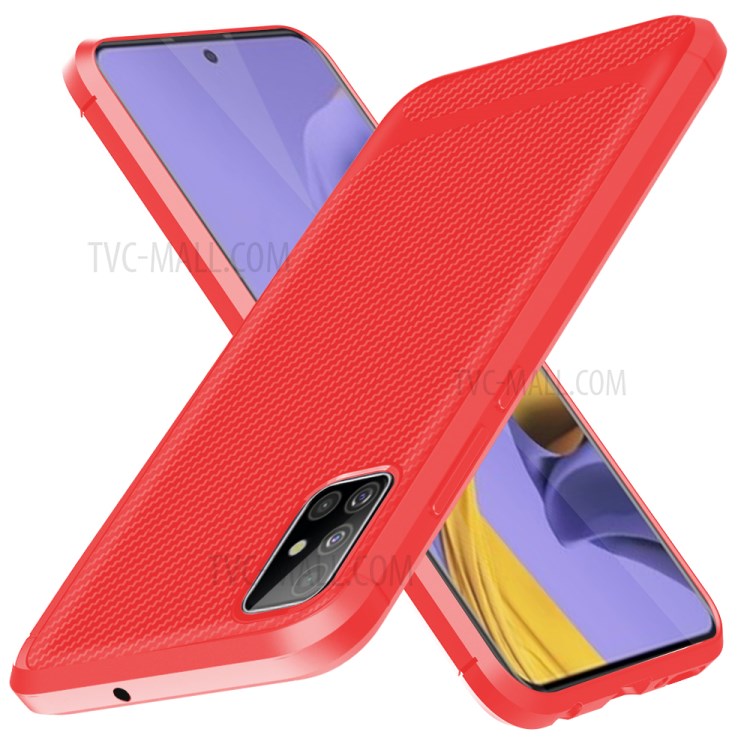 Carbon Fiber Series Anti-drop TPU Shell for Samsung Galaxy A51 - Red-11