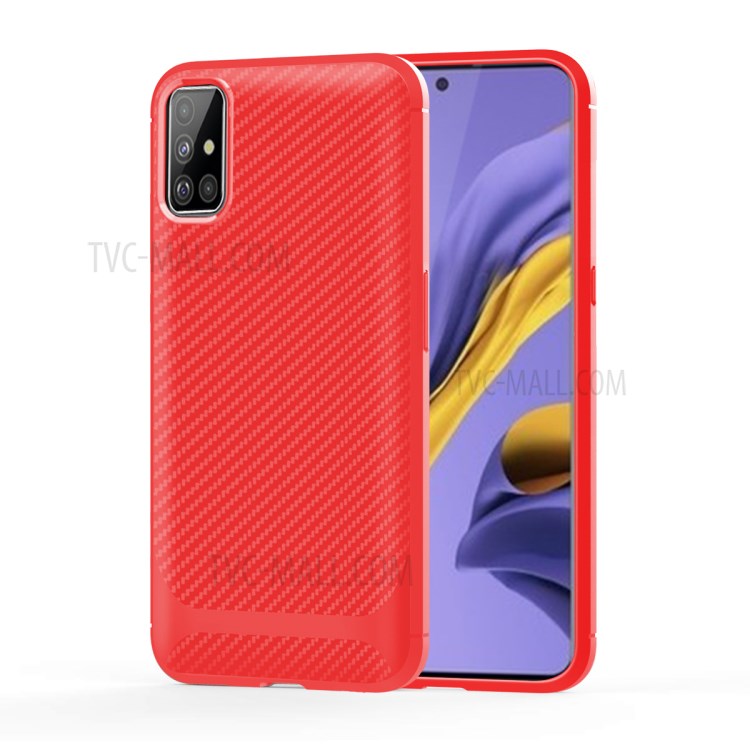 Carbon Fiber Series Anti-drop TPU Shell for Samsung Galaxy A51 - Red-12