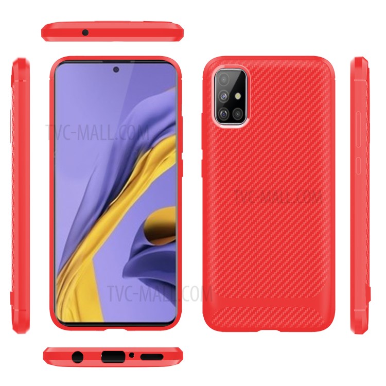 Carbon Fiber Series Anti-drop TPU Shell for Samsung Galaxy A51 - Red-14