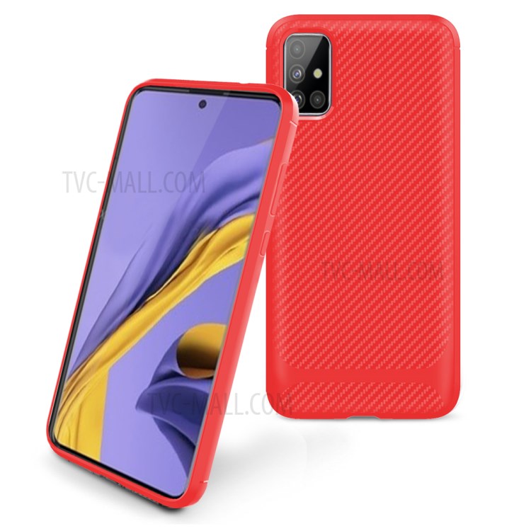 Carbon Fiber Series Anti-drop TPU Shell for Samsung Galaxy A51 - Red-2