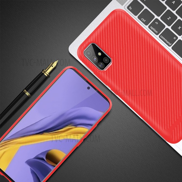 Carbon Fiber Series Anti-drop TPU Shell for Samsung Galaxy A51 - Red-5