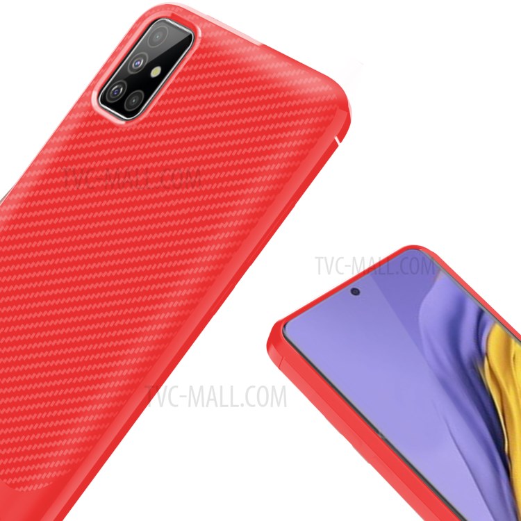 Carbon Fiber Series Anti-drop TPU Shell for Samsung Galaxy A51 - Red-6