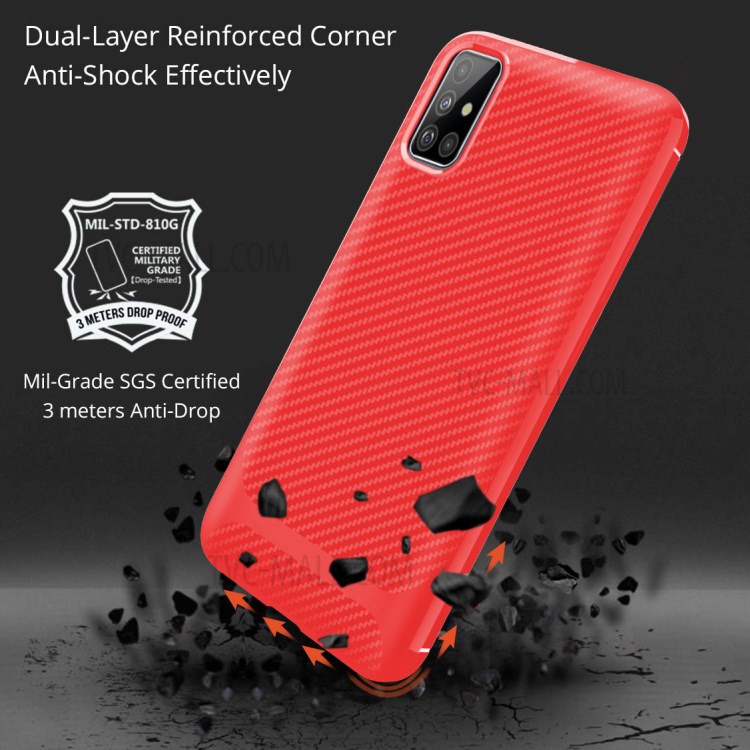 Carbon Fiber Series Anti-drop TPU Shell for Samsung Galaxy A51 - Red-7