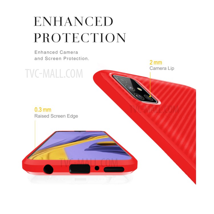 Carbon Fiber Series Anti-drop TPU Shell for Samsung Galaxy A51 - Red-8