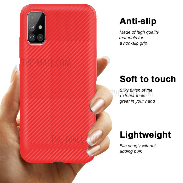Carbon Fiber Series Anti-drop TPU Shell for Samsung Galaxy A51 - Red-9