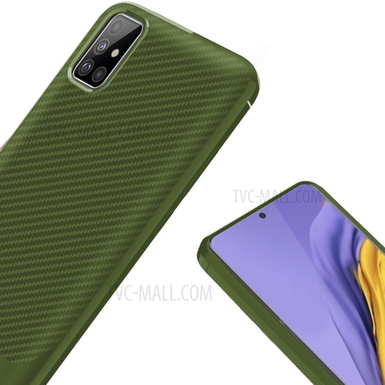 Carbon Fiber Series Anti-drop TPU Shell for Samsung Galaxy A51 - Green-6