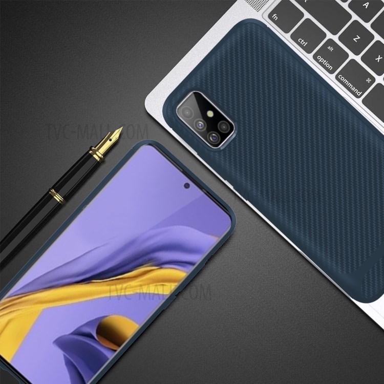 Carbon Fiber Series Anti-drop TPU Shell for Samsung Galaxy A51 - Blue-5