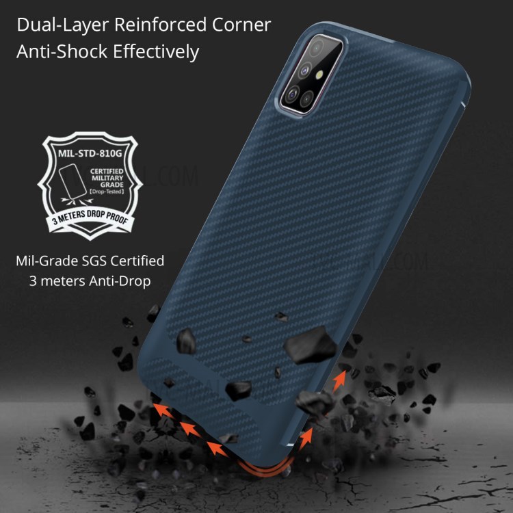 Carbon Fiber Series Anti-drop TPU Shell for Samsung Galaxy A51 - Blue-7