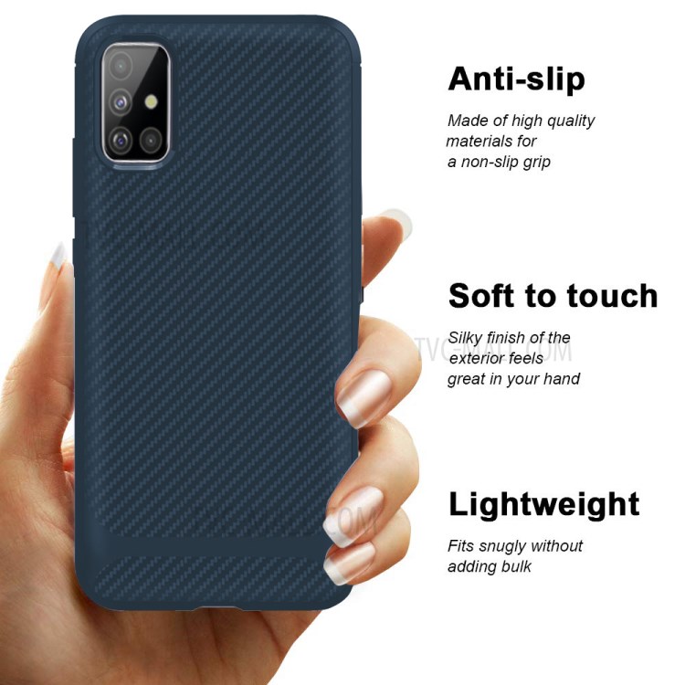 Carbon Fiber Series Anti-drop TPU Shell for Samsung Galaxy A51 - Blue-9