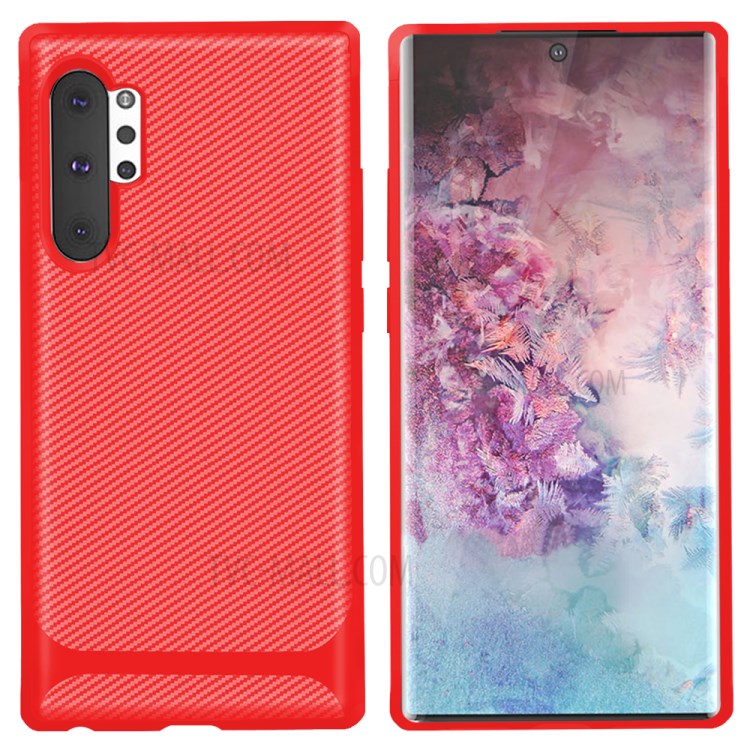 Carbon Fiber Surface Anti-drop TPU Case for Samsung Galaxy Note 10 Plus/Note 10 Plus 5G - Red-1