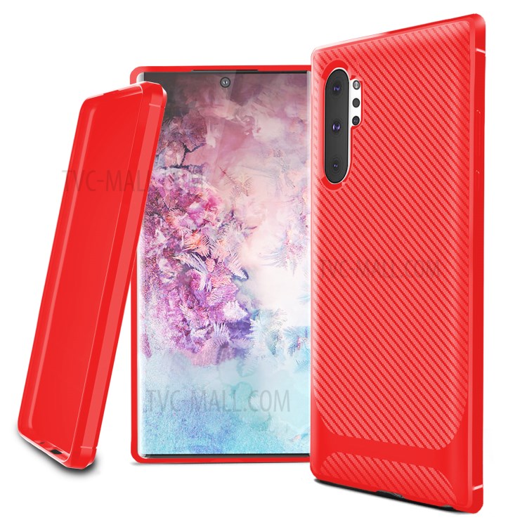 Carbon Fiber Surface Anti-drop TPU Case for Samsung Galaxy Note 10 Plus/Note 10 Plus 5G - Red-13
