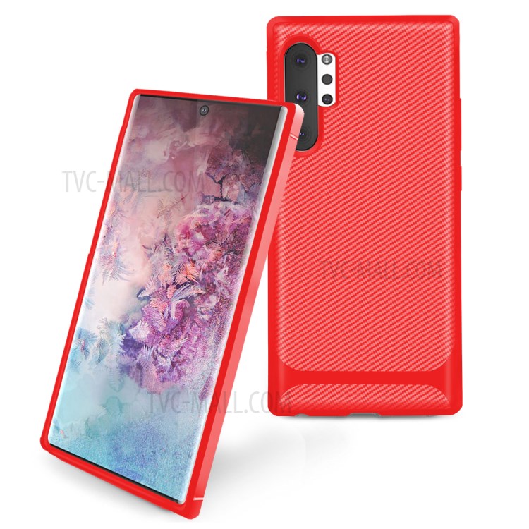 Carbon Fiber Surface Anti-drop TPU Case for Samsung Galaxy Note 10 Plus/Note 10 Plus 5G - Red-2