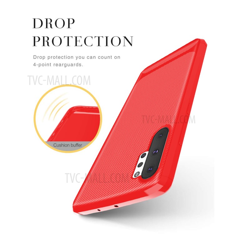 Carbon Fiber Surface Anti-drop TPU Case for Samsung Galaxy Note 10 Plus/Note 10 Plus 5G - Red-3