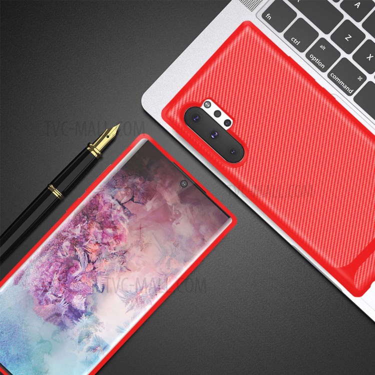 Carbon Fiber Surface Anti-drop TPU Case for Samsung Galaxy Note 10 Plus/Note 10 Plus 5G - Red-5