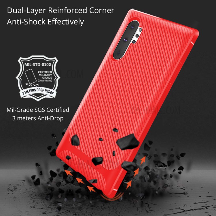 Carbon Fiber Surface Anti-drop TPU Case for Samsung Galaxy Note 10 Plus/Note 10 Plus 5G - Red-7