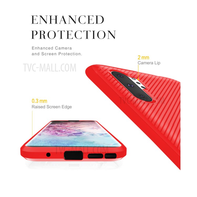 Carbon Fiber Surface Anti-drop TPU Case for Samsung Galaxy Note 10 Plus/Note 10 Plus 5G - Red-8