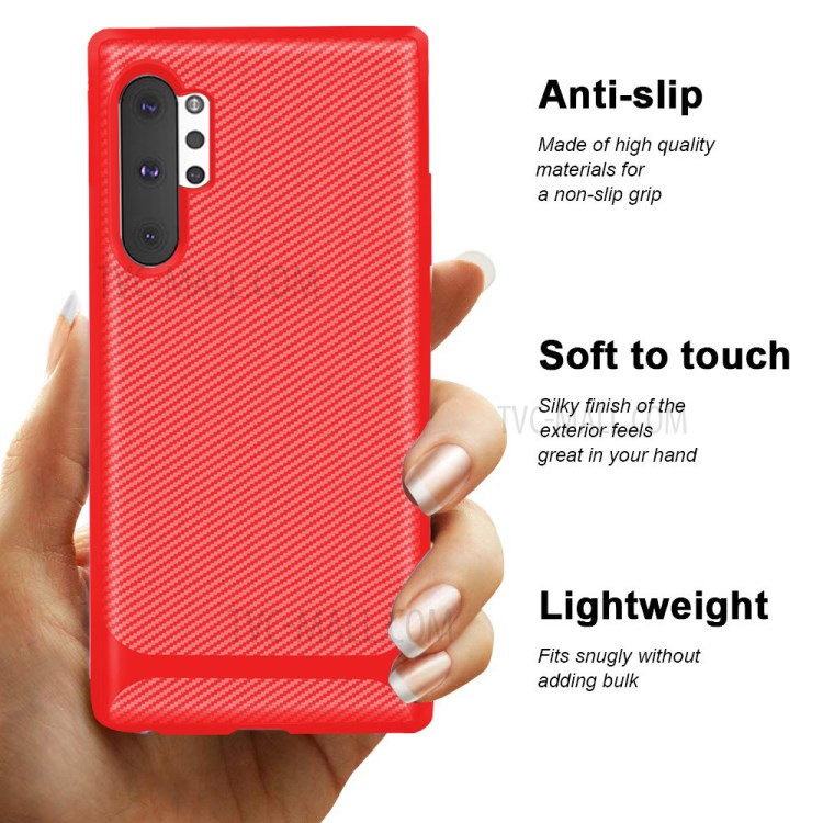 Carbon Fiber Surface Anti-drop TPU Case for Samsung Galaxy Note 10 Plus/Note 10 Plus 5G - Red-9