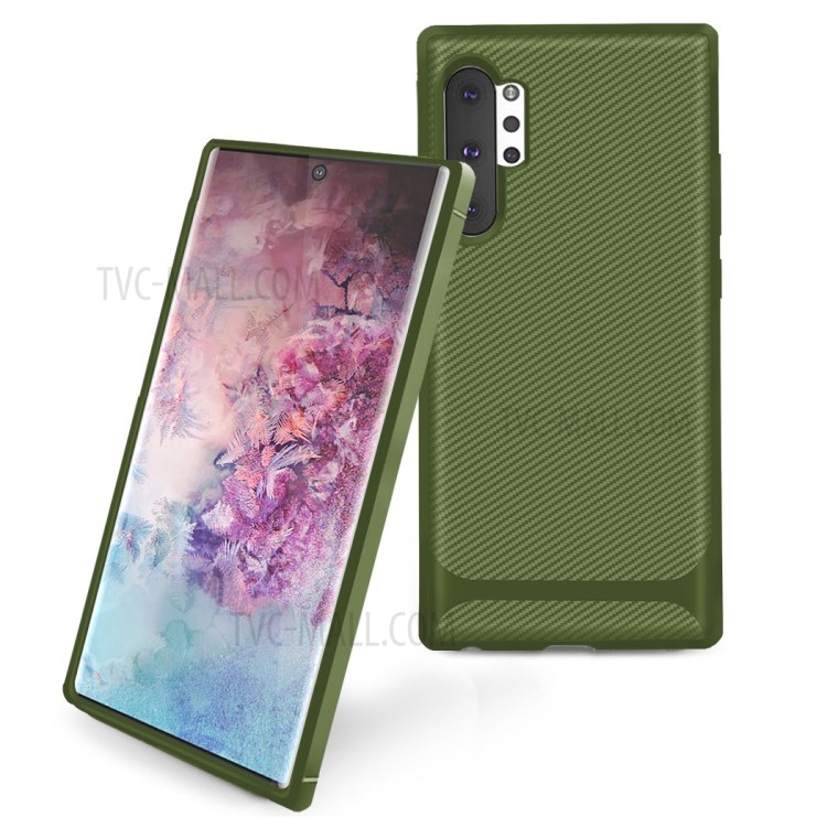 Carbon Fiber Surface Anti-drop TPU Case for Samsung Galaxy Note 10 Plus/Note 10 Plus 5G - Green-2