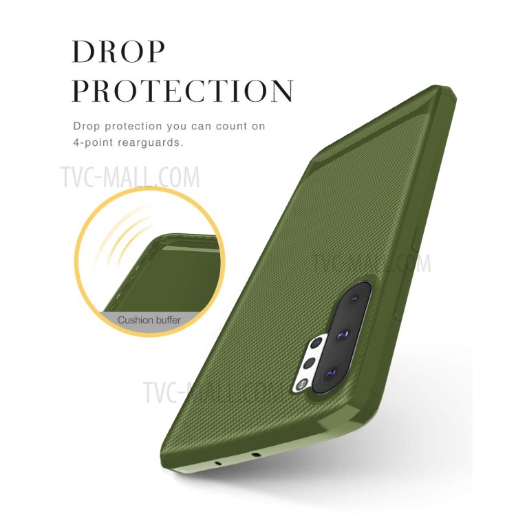 Carbon Fiber Surface Anti-drop TPU Case for Samsung Galaxy Note 10 Plus/Note 10 Plus 5G - Green-3