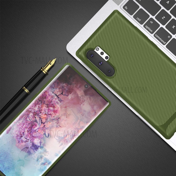 Carbon Fiber Surface Anti-drop TPU Case for Samsung Galaxy Note 10 Plus/Note 10 Plus 5G - Green-5