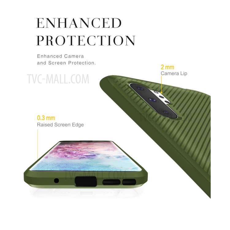 Carbon Fiber Surface Anti-drop TPU Case for Samsung Galaxy Note 10 Plus/Note 10 Plus 5G - Green-8