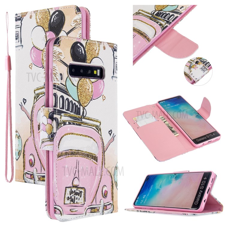 Pattern Printing Flip Leather Wallet Stand Protective Case for Samsung Galaxy S10 - Car and Balloon-1