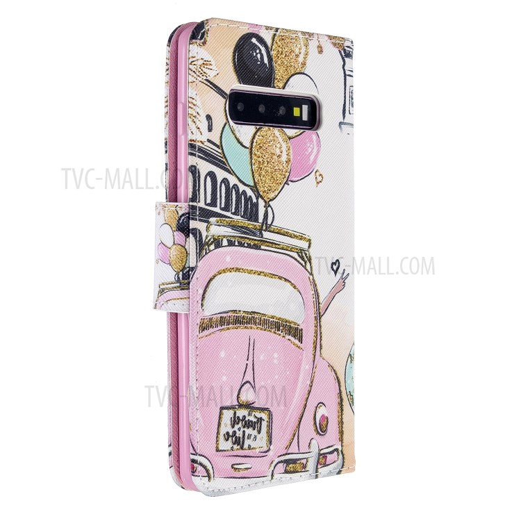 Pattern Printing Flip Leather Wallet Stand Protective Case for Samsung Galaxy S10 - Car and Balloon-4