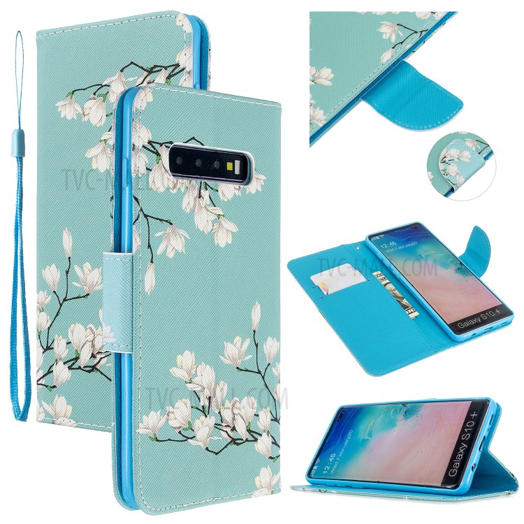 Pattern Printing Flip Leather Wallet Stand Protective Case for Samsung Galaxy S10 - Flower Branches-1