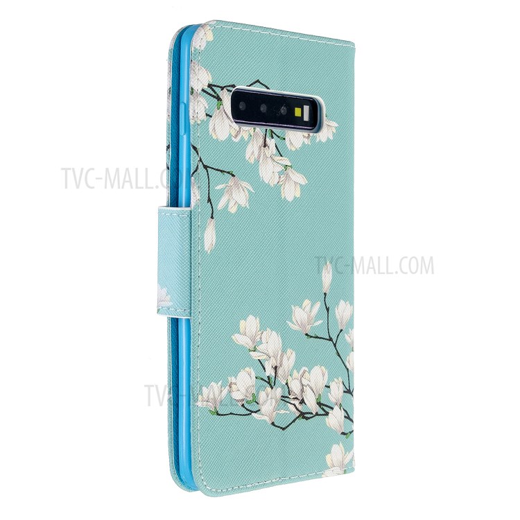 Pattern Printing Flip Leather Wallet Stand Protective Case for Samsung Galaxy S10 - Flower Branches-4
