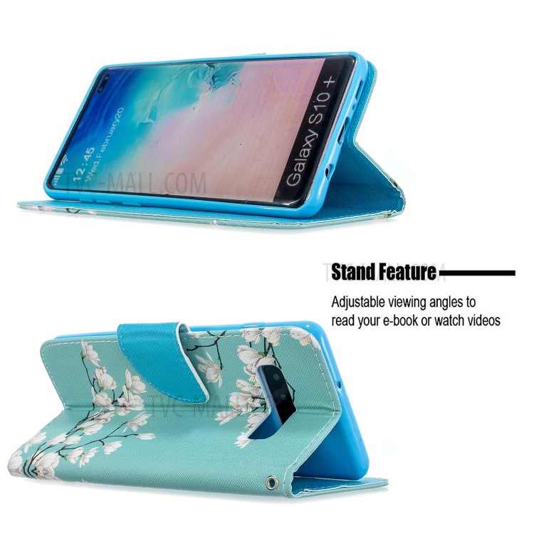 Pattern Printing Flip Leather Wallet Stand Protective Case for Samsung Galaxy S10 - Flower Branches-6