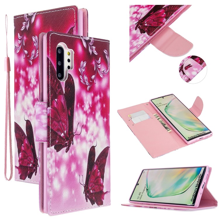 Pattern Printing Cross Texture Leather Wallet Phone Shell for Samsung Galaxy Note 10 Plus/Note 10 Plus 5G - Red Butterflies-1