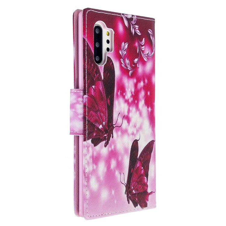 Pattern Printing Cross Texture Leather Wallet Phone Shell for Samsung Galaxy Note 10 Plus/Note 10 Plus 5G - Red Butterflies-4