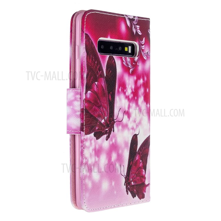 Pattern Printing Cross Texture Leather Wallet Stand Case for Samsung Galaxy S10 - Butterflies-4