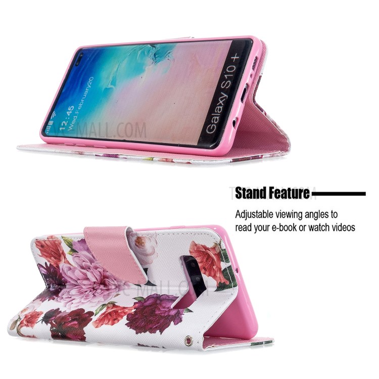 Pattern Printing Cross Texture Leather Wallet Stand Case for Samsung Galaxy S10 Plus - Vivid Flowers-6