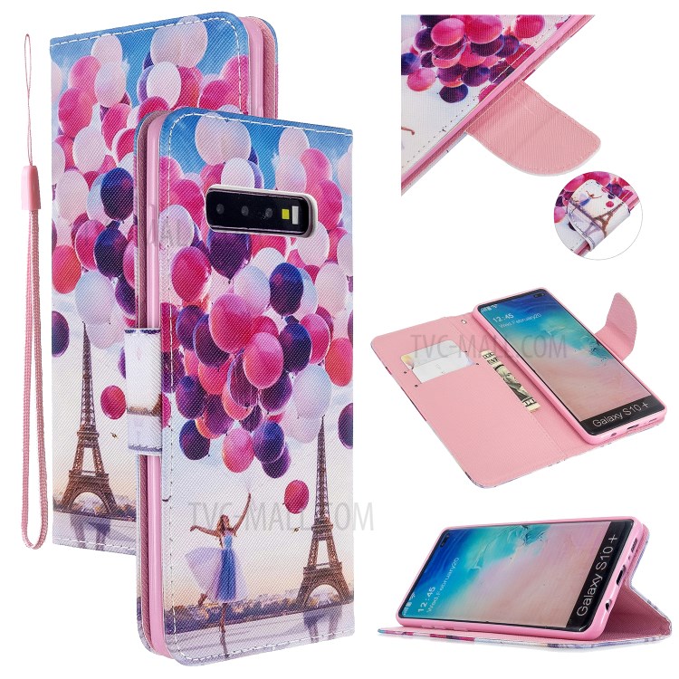 Pattern Printing Cross Texture Leather Wallet Stand Case for Samsung Galaxy S10 Plus - Balloon-1