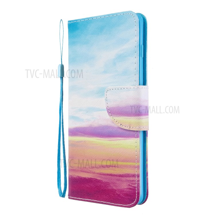 Pattern Printing Cross Texture Leather Wallet Stand Case for Samsung Galaxy S10 Plus - Sky-3