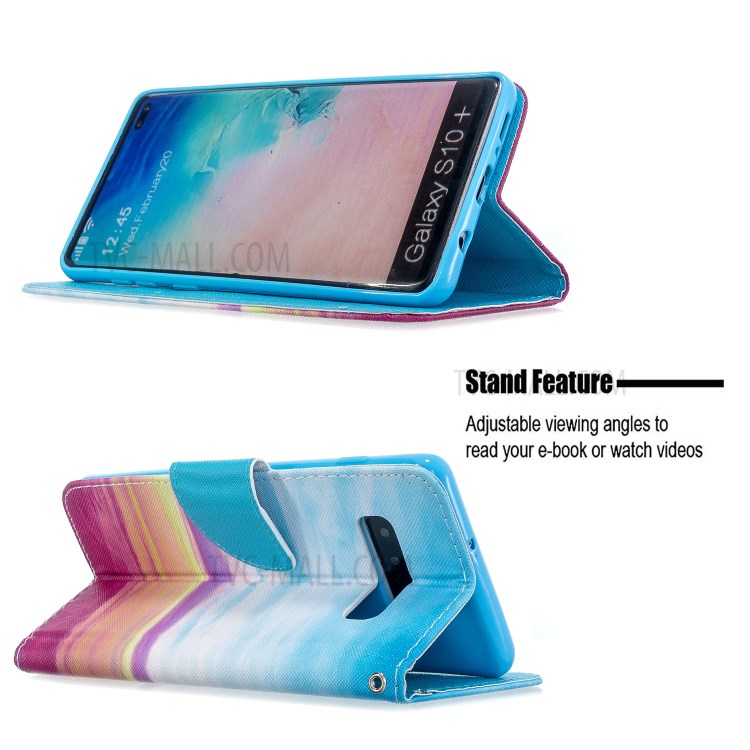 Pattern Printing Cross Texture Leather Wallet Stand Case for Samsung Galaxy S10 Plus - Sky-6