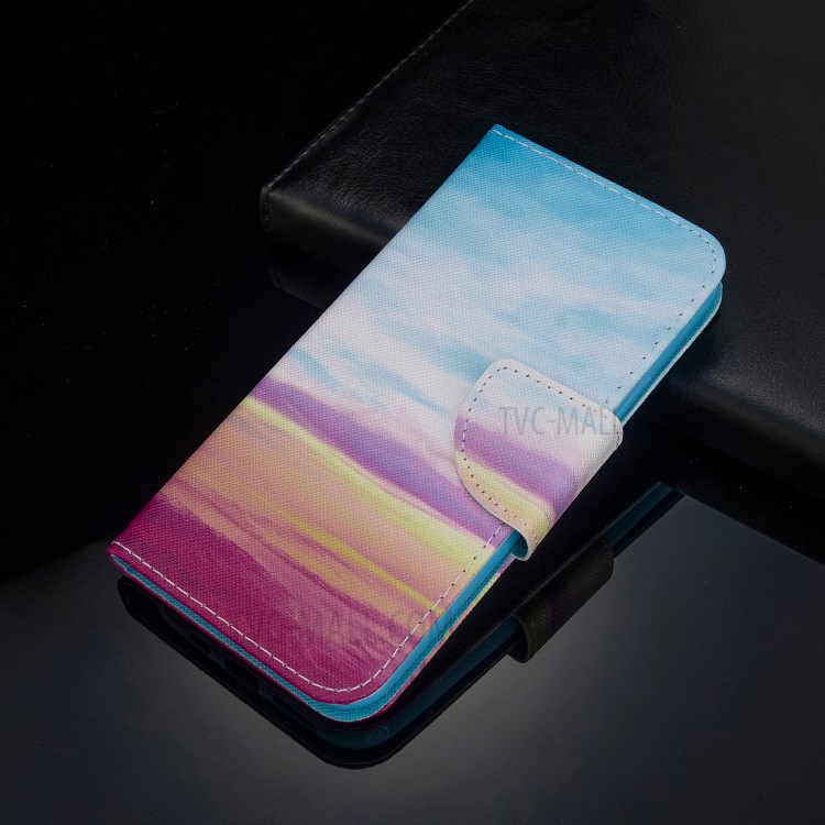 Pattern Printing Cross Texture Leather Wallet Stand Case for Samsung Galaxy S10 Plus - Sky-8