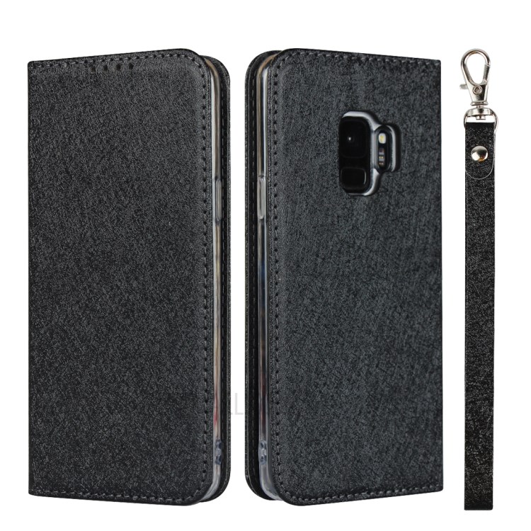 Silk Texture Leather Wallet Case for Samsung Galaxy S9 SM-G960 - Black-1