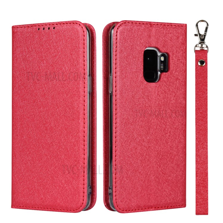 Silk Texture Leather Wallet Case for Samsung Galaxy S9 SM-G960 - Red-1
