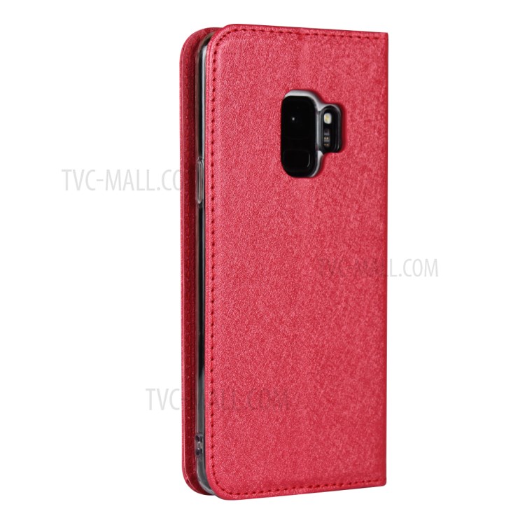 Silk Texture Leather Wallet Case for Samsung Galaxy S9 SM-G960 - Red-4