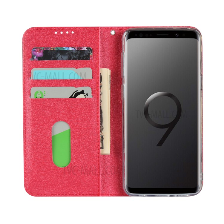 Silk Texture Leather Wallet Case for Samsung Galaxy S9 SM-G960 - Red-5