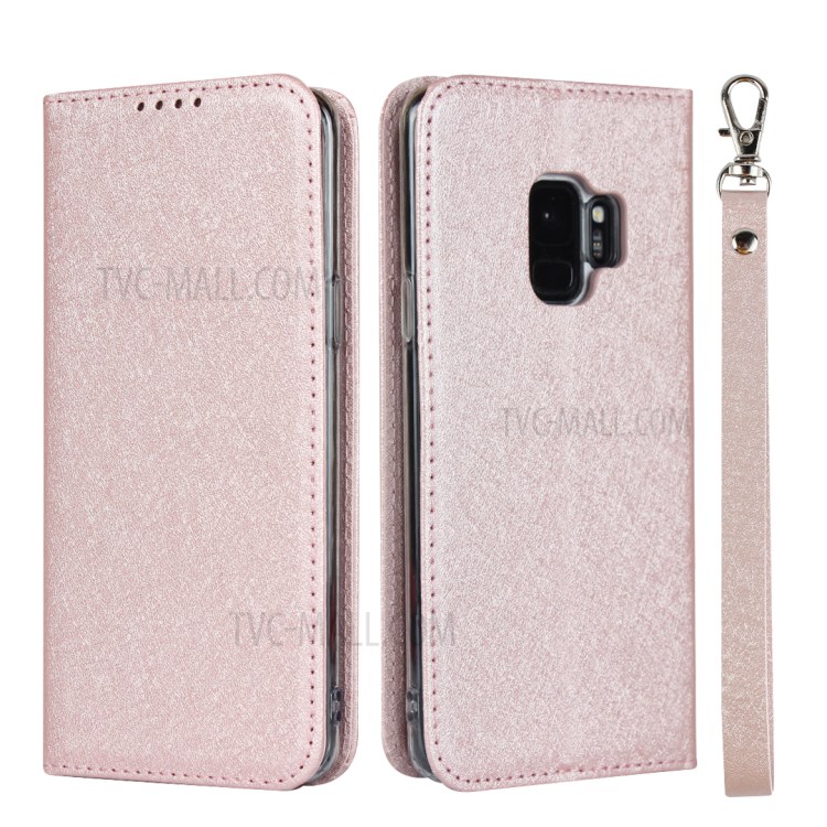 Silk Texture Leather Wallet Case for Samsung Galaxy S9 SM-G960 - Rose Gold-1