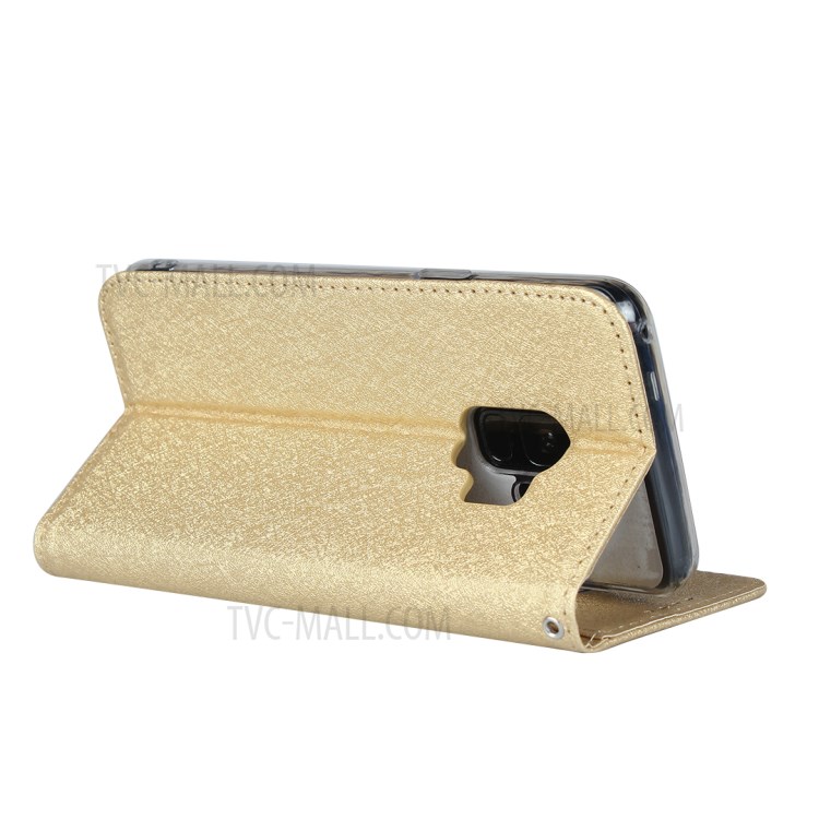Silk Texture Leather Wallet Case for Samsung Galaxy S9 SM-G960 - Gold-6