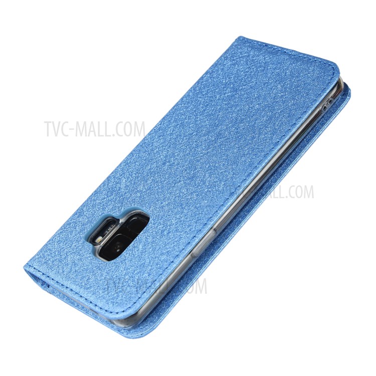 Silk Texture Leather Wallet Case for Samsung Galaxy S9 SM-G960 - Blue-7