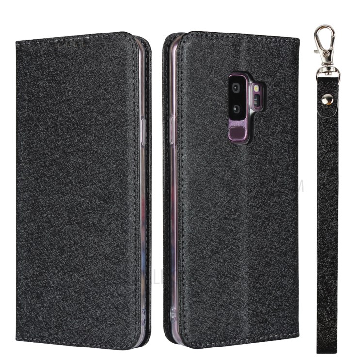 Silk Skin Leather Wallet Stand Protective Phone Case for Samsung Galaxy S9 Plus - Black-1