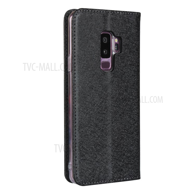 Silk Skin Leather Wallet Stand Protective Phone Case for Samsung Galaxy S9 Plus - Black-5