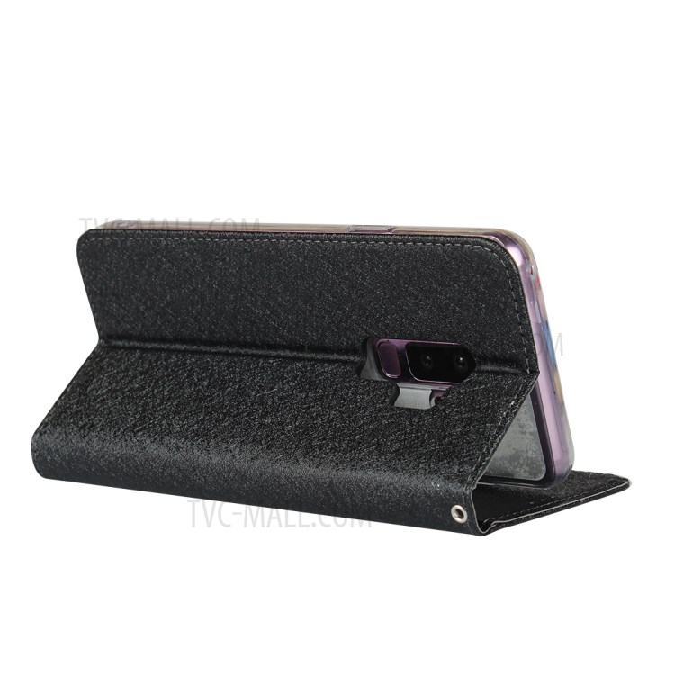 Silk Skin Leather Wallet Stand Protective Phone Case for Samsung Galaxy S9 Plus - Black-6