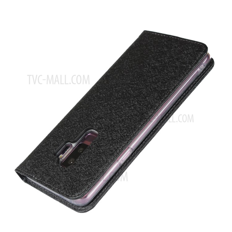 Silk Skin Leather Wallet Stand Protective Phone Case for Samsung Galaxy S9 Plus - Black-7