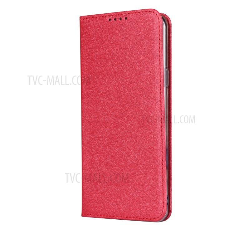 Silk Skin Leather Wallet Stand Protective Phone Case for Samsung Galaxy S9 Plus - Red-4